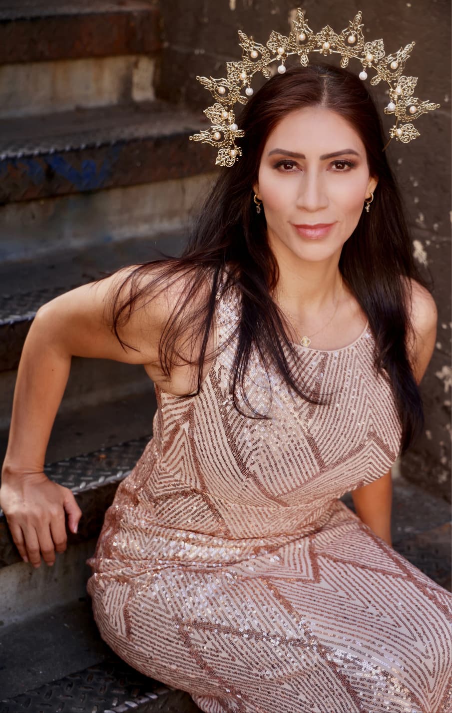 Maria Martinez in a golden crown, embodying the sacred feminine